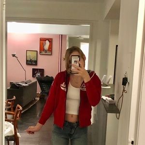 RED LETTERING ZIP UP